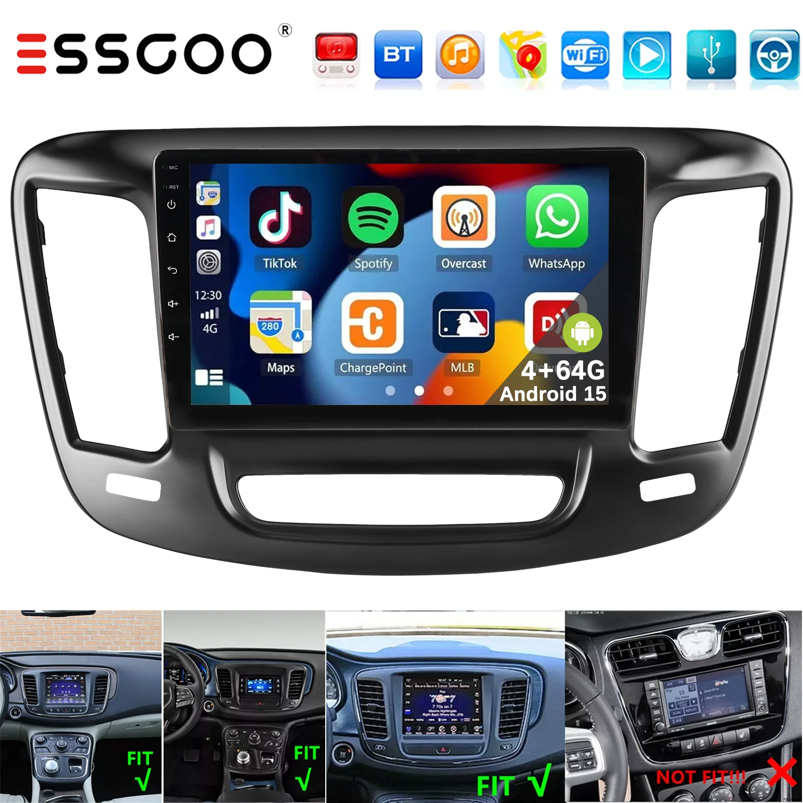 Android 15 CarPlay para Chrysler 200 200C 200S 2015 - 2019 Radio automática reproductor Multimedia unidad principal estéreo navegación GPS 2 Din