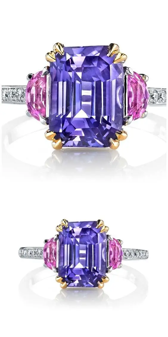 S925 Sterling Silver Women Ring Gorgeous Purple Crystal Square Diamond Smooth Polished Surface Romantic Jewelry Present