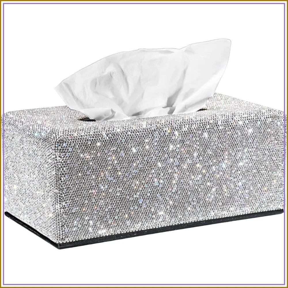 

Sparkling Rectangular Tissue Box Cover with Magnetic Holder for Bathroom, Home, Office, Car Decoration