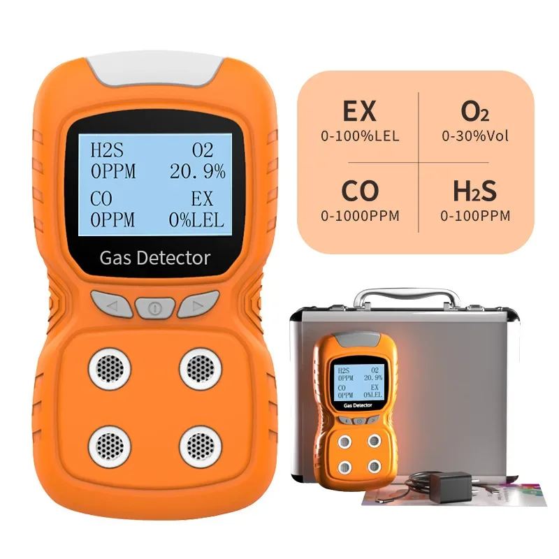 Multi 4 IN 1 Gas analyzers Portable Detector De 4 gases O2-CO-H2S-Ex video display