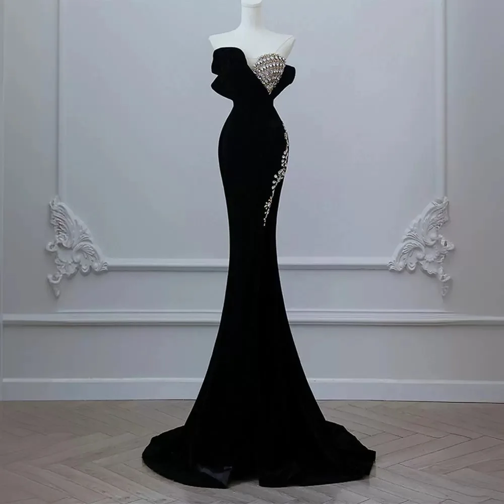 

Black Swan Elegantly Formal Evening Dresses Designer Classic Sleeveless Court Train Mermaid Floor-Length Dress Custom Made