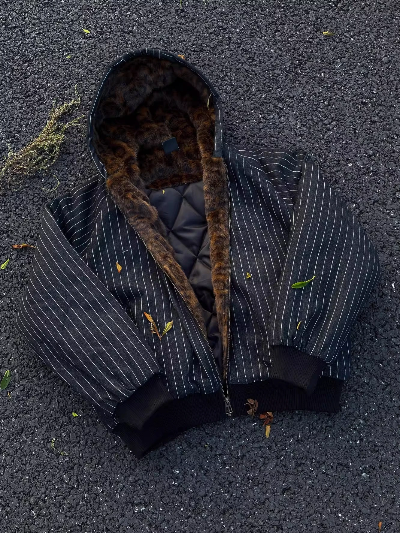 

Thiened Hooded Cotton Jaet Men's Winter Coat Leopard Print Inner Splicing Faionable American Brand Youth Casual Outerwear