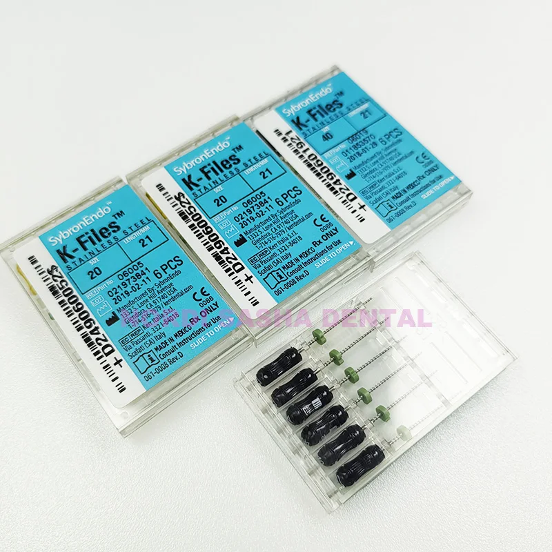 6Pcs/Pack Kerr SybroEndo Dental Hand Use K-Files Stainless Steel Endodontic Root Canal Files 21mm/25mm Size 6/8/10/15/20/25/30