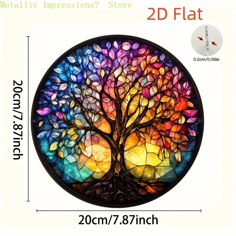 1PC Vibrant Style Tree of Life Sun Catcher 2D Flat Acrylic Round Hanging Sign Home Garden Patio Wall Window Outdoor Tree