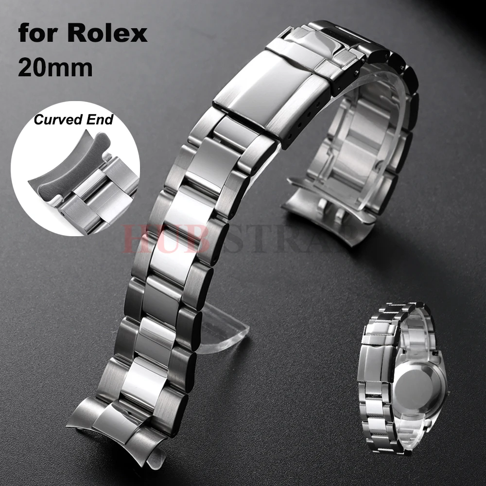 20 mm massives Edelstahl-Armband für Herren und Damen, Sportarmband für Rolex Daytona Oyster, gebogenes Ende, Uhrenzubehör