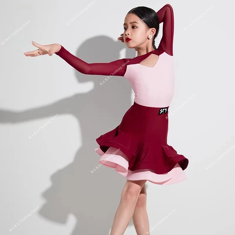 Samba Latin Dance Costume Kids Cha Cha Rumba Tango Latin Dance Dress Girls Professional Ballroom Dance Competition Dresses Child