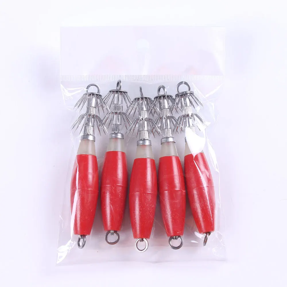 5pcs 10cm/15g Luminescent Simulation Squid Hard Bait Hook Attracting False Bait Cuttlefish Fishing Hook for Offshore Angling