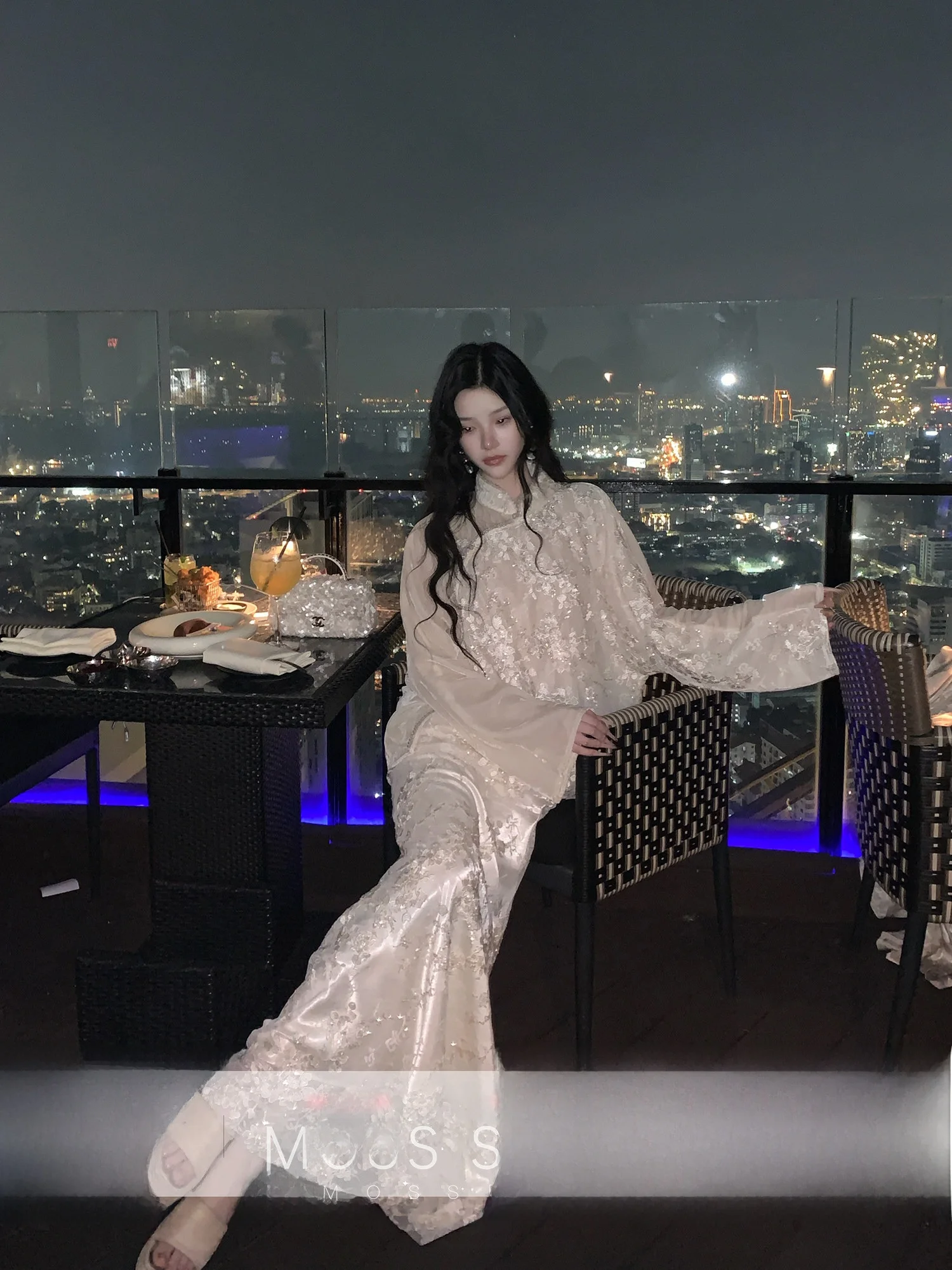 

MOSS STUDIO New Chinese Sle Heavy Velvet Jaet Sequin Lace f Skirt Women's Faion Set Plant Floral Pattern Long Sve
