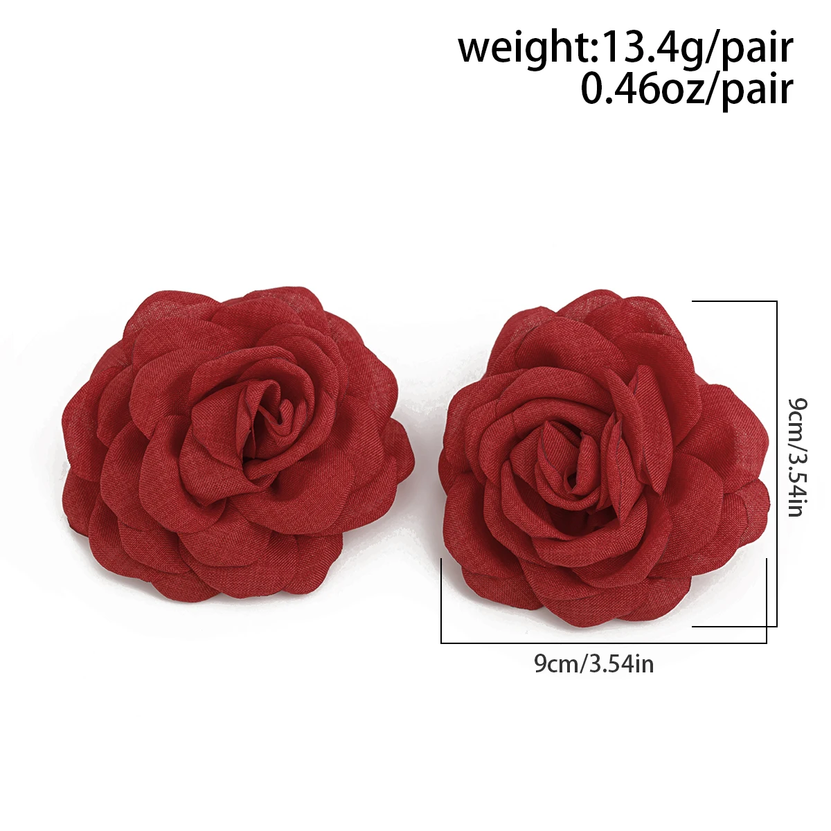 SHIXIN Elegant Fabric Big Rose Flower Stud Earrings for Women Exaggerated Simulation Petals Piercing Earrings Wedding Jewelry