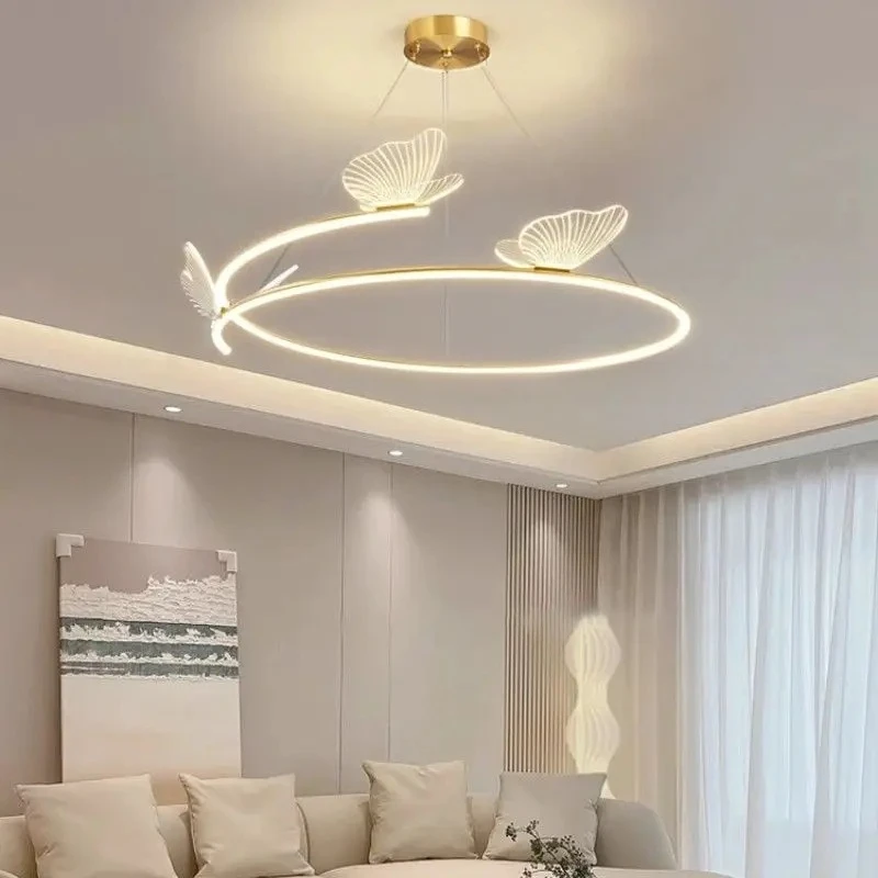 

Modern Minimalist Luxury LED Chandelier Creative Butterfly Circle Pendant Light Home Room Decoration Living Dinning Lamp Fixture