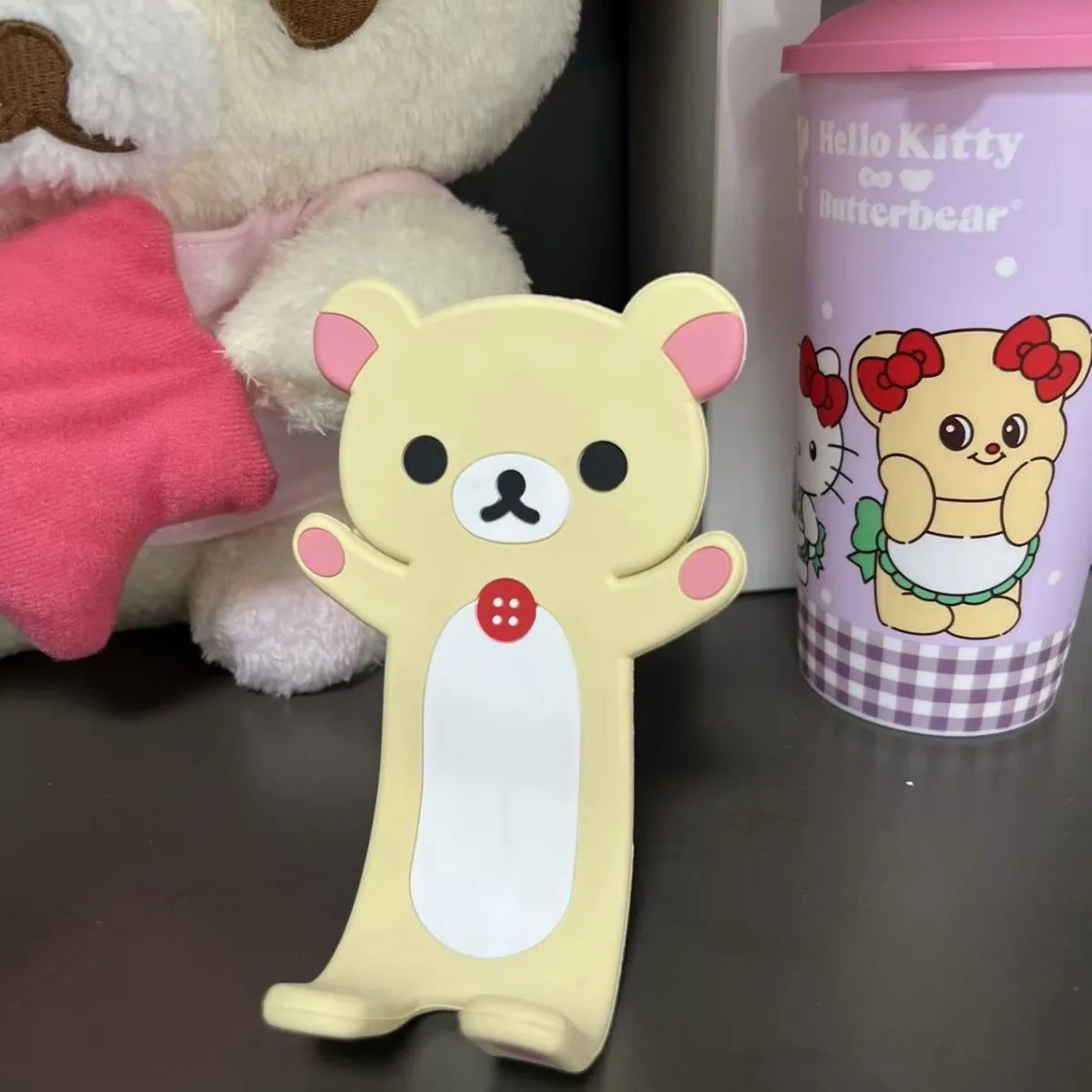 Silicone Bending Rilakkuma Desktop Phone Fixed Anti Slip Stand Binge-Watch Video Brushing Mobile Tool Decoration Support Bracket