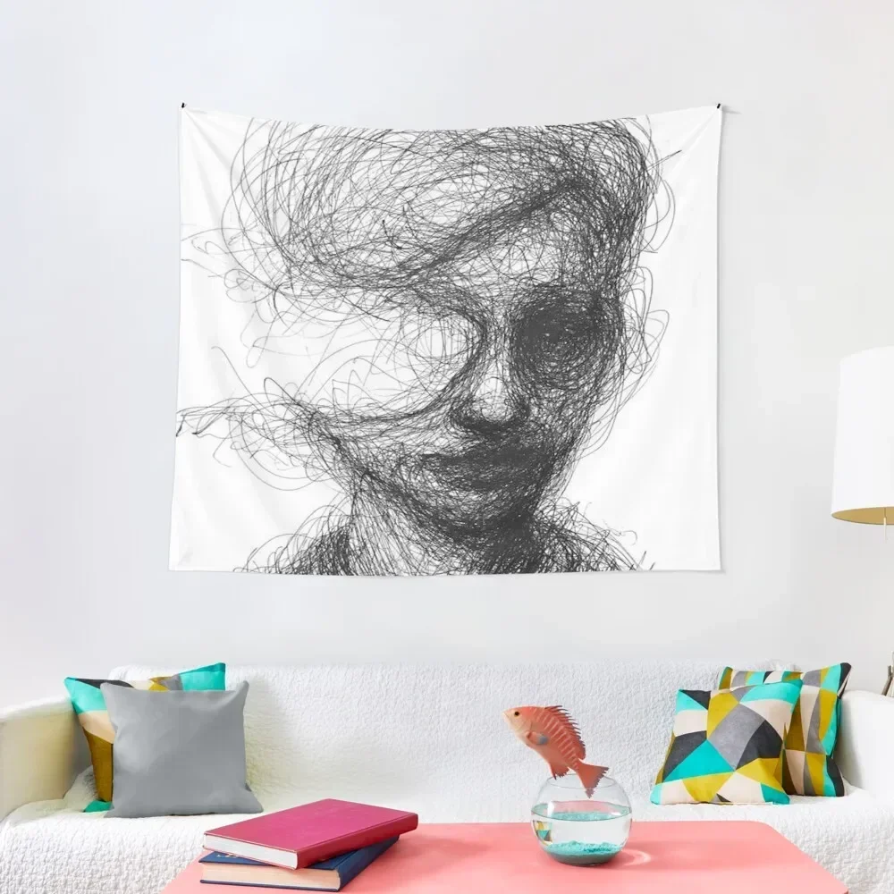 

Scribbled portrait of a girl Tapestry Room Decor Korean Style Wallpapers Home Decor Room Decore Aesthetic Outdoor Decor Tapestry