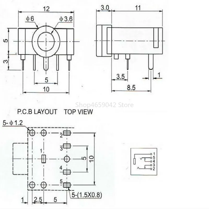 10PCS/Lot 3.5mm Stereo Audio Socket/Jack Connector Two Channel 5Pin