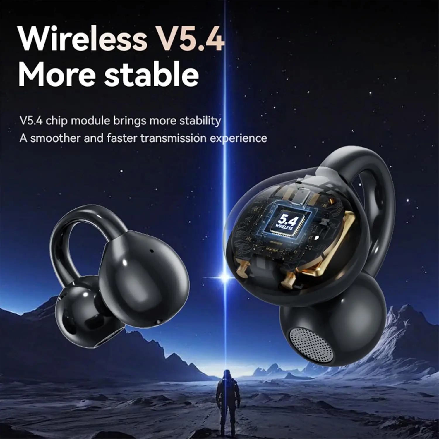 

Clip-on Bluetooth 5.4 earphones,Multifunctional touchscreen, ACS sound, noise cancellation, remote photography, sports