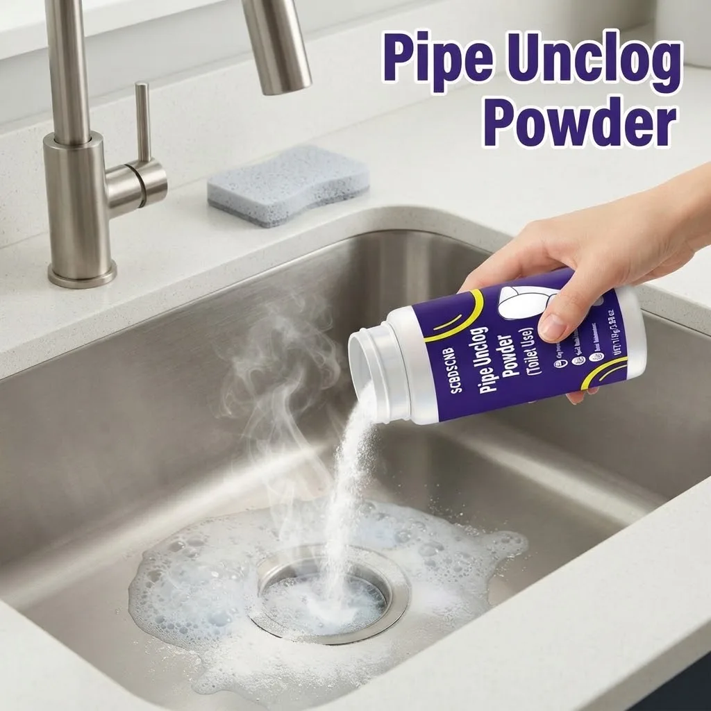 Toilet pipe unclogging powder household bathroom toilet seat pipe descaling and deodorization
