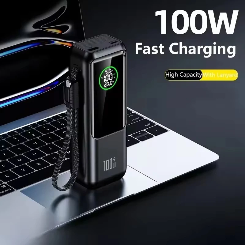 【CCC】100W Super Fast Charging Power Bank with Built-in Cable High Capacity Portable Charger for Laptops Mobile Phones Tablets