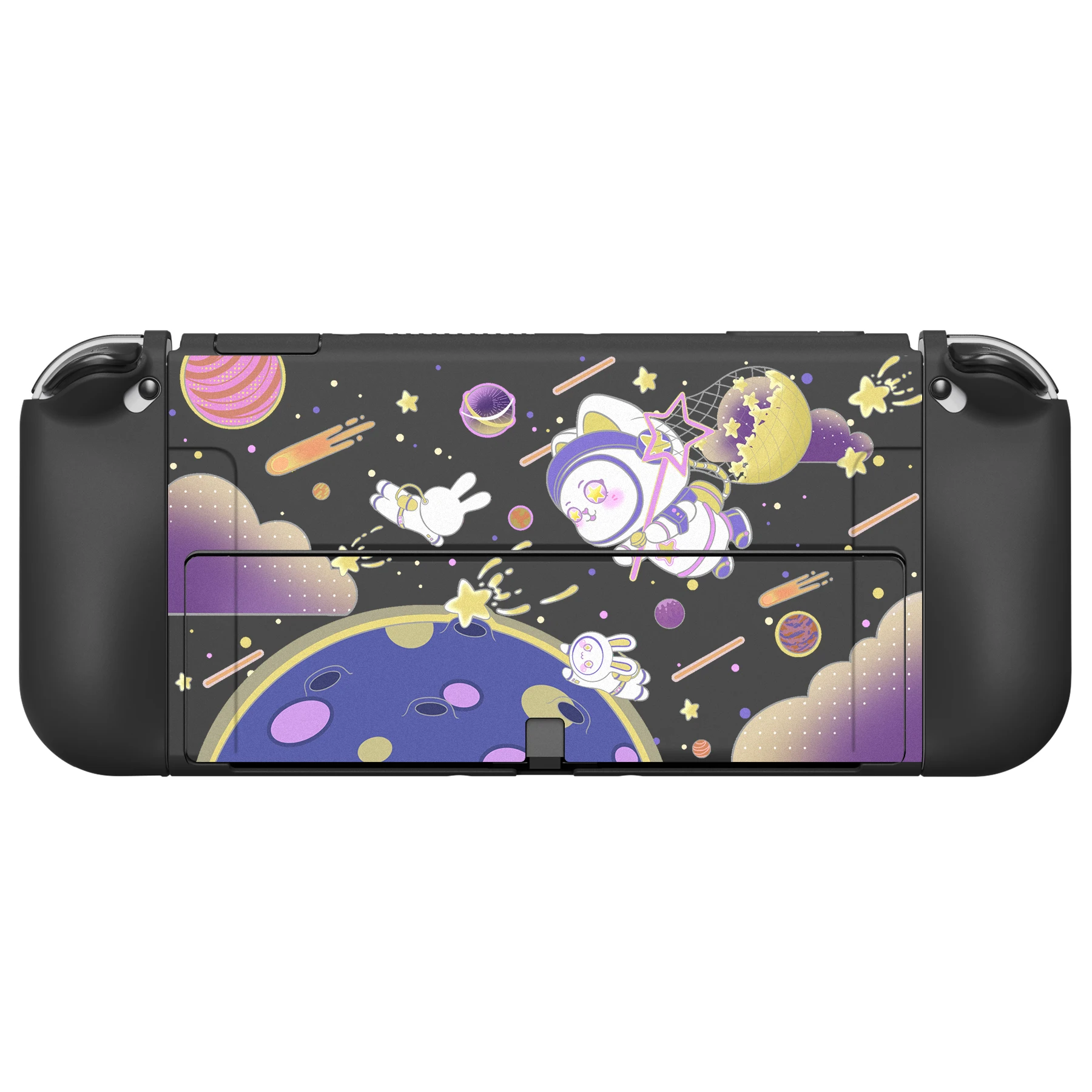 PlayVital ZealProtect Soft Protective Case for Nintendo Switch OLED Protector W/ Thumb Grips - Space Cat Adventure