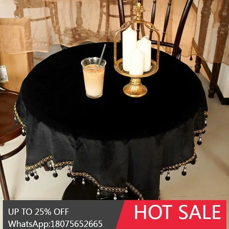 

HLZ Vintage Black Tassel Dining Table Cloth Small Round Table Rectangular Coffee Table Cover