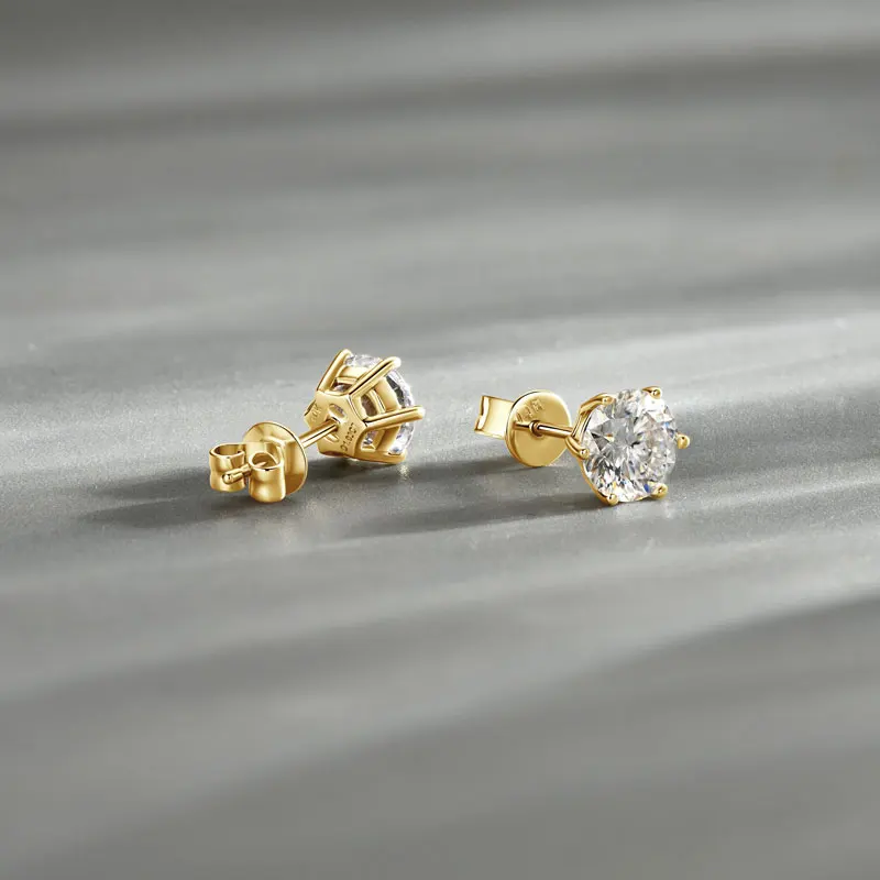 IOGOU Solid Gold 14K Stud Moissanite Earrings 5mm 6.5mm Round Cut D Color Moissanites Gold Jewelry 0.5ct 1.0ct GRA for Women Men