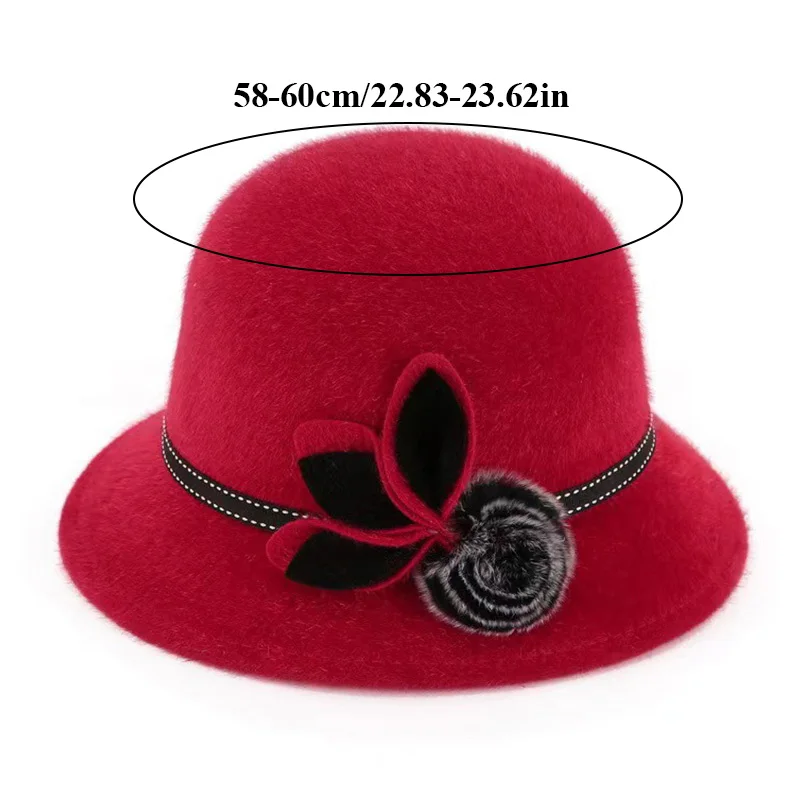 Mother Party Hat Elegant Mom Dome Cap Bow Bowler Wool Ladies Hat Autumn Winter Fedoras Cap Pure Color Hairball Vintage Jazz Cap