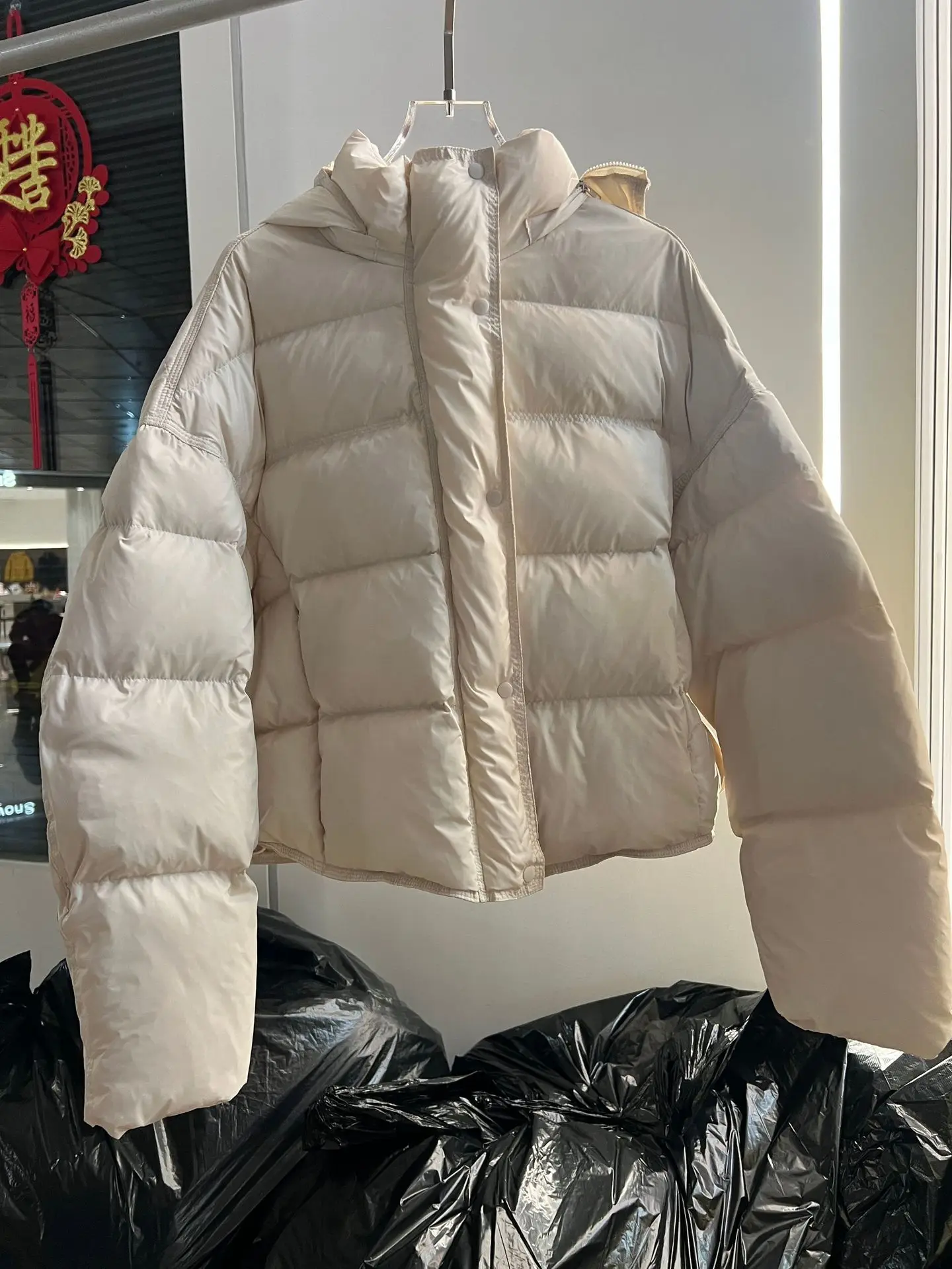 Korean Cropped Hooded Down Jacket for Women Winter Thickened White Duck Down Coats Woman Solid Color All Match Puffer Jackets