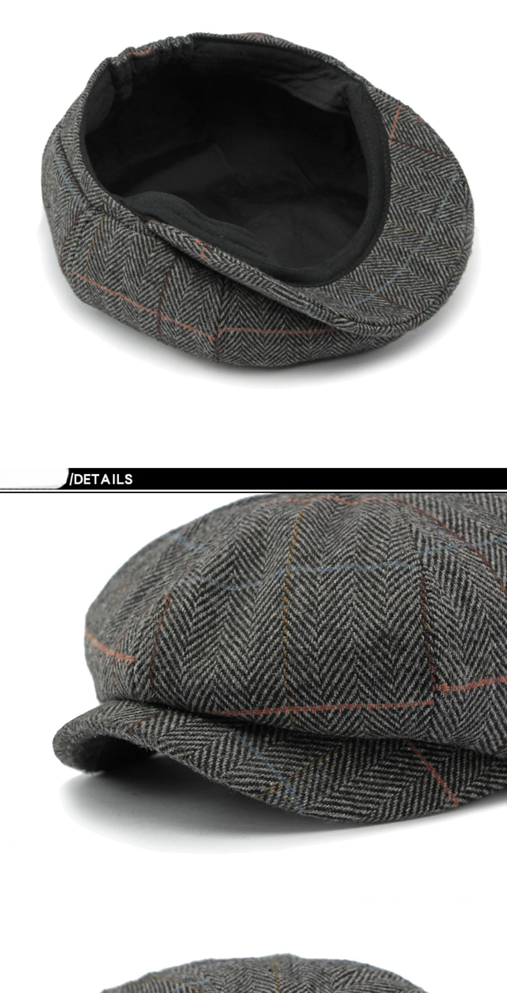 HT4255 Baskenmützen für Männer und Frauen, Retro-Künstler-Malermütze, karierte achteckige Ivy-Flachmütze für Herren und Damen, Herbst-Winter-Wollmütze – Detail 13