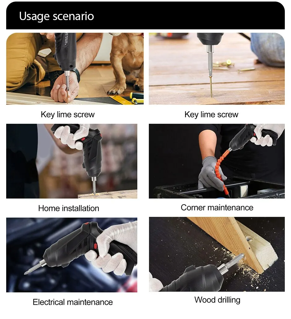 Portable Electric Screwdriver Cordless 2 in 1 Rotated 90 Degrees Rechargeable Screwdriver with LED for Home Office DIY Tools
