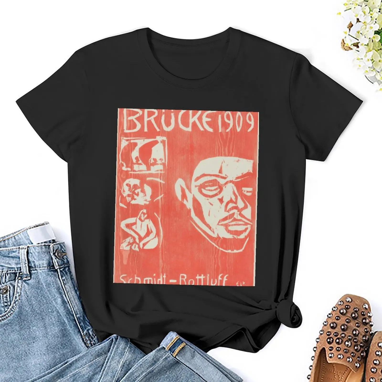 Cover of the Fourth Yearbook of the Artist Group the Brucke (1909) by Ernst Ludwig Kirchner T-Shirt vintage Women clothes