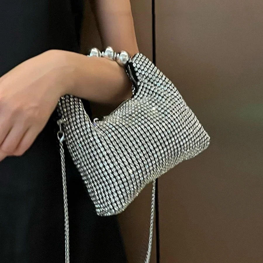Fashion Steel Ball Handle Tote Bag Exquisite Rhinestone Shoulder Bags Luxury Designer Bags Purses for Women Makeup Handbags Ins