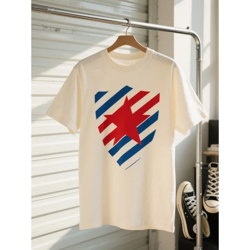 

MOTO-Новая летняя модная футболка для взрослых со звездой и принтом щита, быстросохнущая свободная футболка