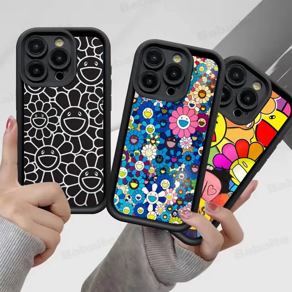 T-Takashi M-Murakami Phone Case For IPhone 17 16 15 14 13 12 11 Pro Max Plus Black Full Coverage TPU