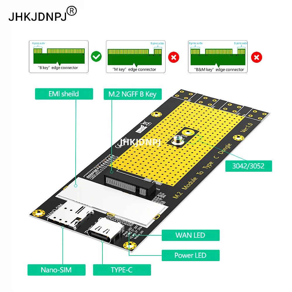 M.2(M.2) 3G/4G/5G Module to Type C /USB 3.0 Adapter with NANO SIM card Slot for RM500Q/RM500U /GM800/ SIM8200 Module