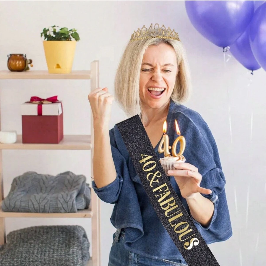 Geburtstags-Tiara Krone Schärpe für Frauen und Mädchen zum 30., 40., 50., 60., 70., 80. Geburtstag Deko-Geschenk – Detail 2