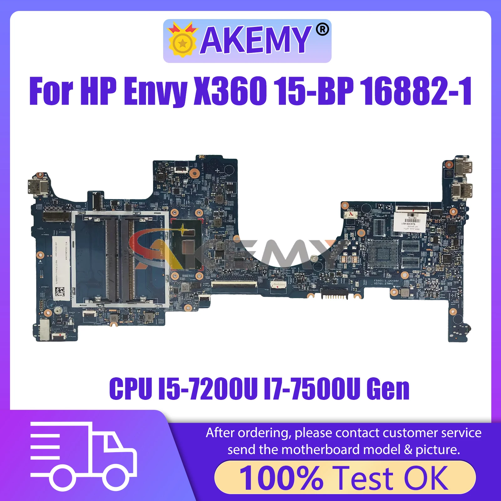 

AKEMY 16882-1 Notebook Mainboard For HP Envy X360 15-BP 15M-BP011DX Laptop Motherboard CPU I5-7200U I7-7500U Gen UMA Tested OK