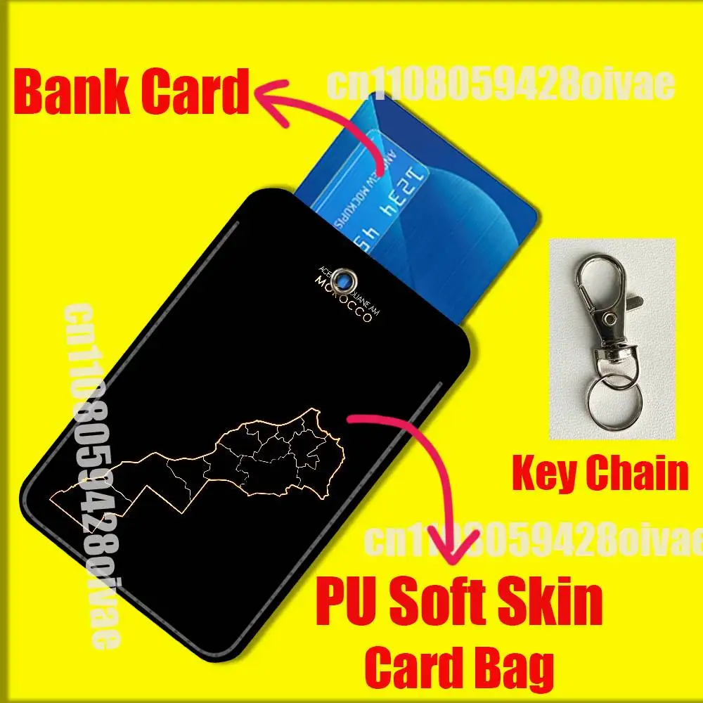 モロッコモロッコ地図パスポートカードホルダーケース ID クリップクレジット銀行地下鉄スリーブ収納袋 PU レザーキーホルダー