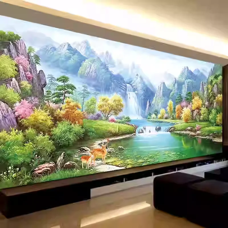 

New 2025 Mona Lisa Royal Cross Stitch Kit Green Mountains And Blue Waters Large Living Room Landscape Embroidery Cotton Fabric