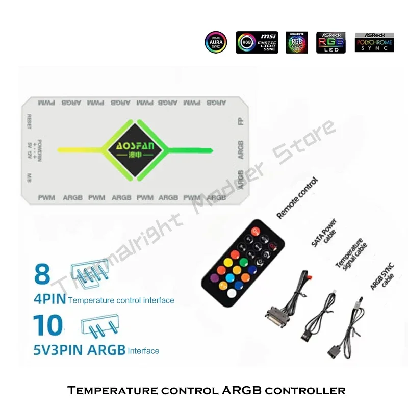 Computer Lighting Controller 4Pin PWM Fan + 3Pin ARGB Connecting Controller HUB Remote Control Black/White