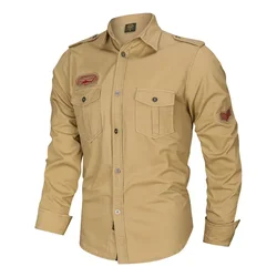 Men Military Outdoor Shirts Male Cotton Multi-pocket Tooling Casual Shirts Good Quality Man Large Size Solid Long-sleeved Shirts