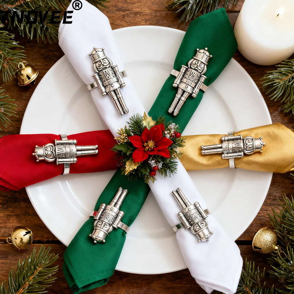 

6Pcs Nutcrackers Soldier Napkin Rings Christmas Metal Napkin Holder for Holiday New Year Wedding Party Table Decor