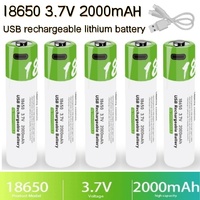 18650large capacity3.7V lithium rechargeable battery 2000mAH strong light flashlight with type-c port charging small fan battery