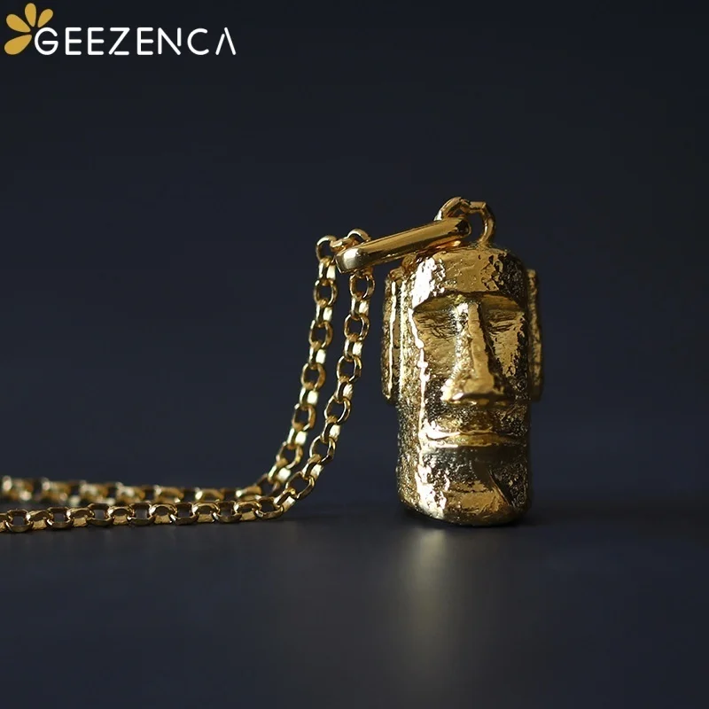 

GEEZENCA 925 Sterling Silver Carved 3D Statue Necklace Pendant Unisex Men Women Artistic Unique Fashion Pendants Without Chain