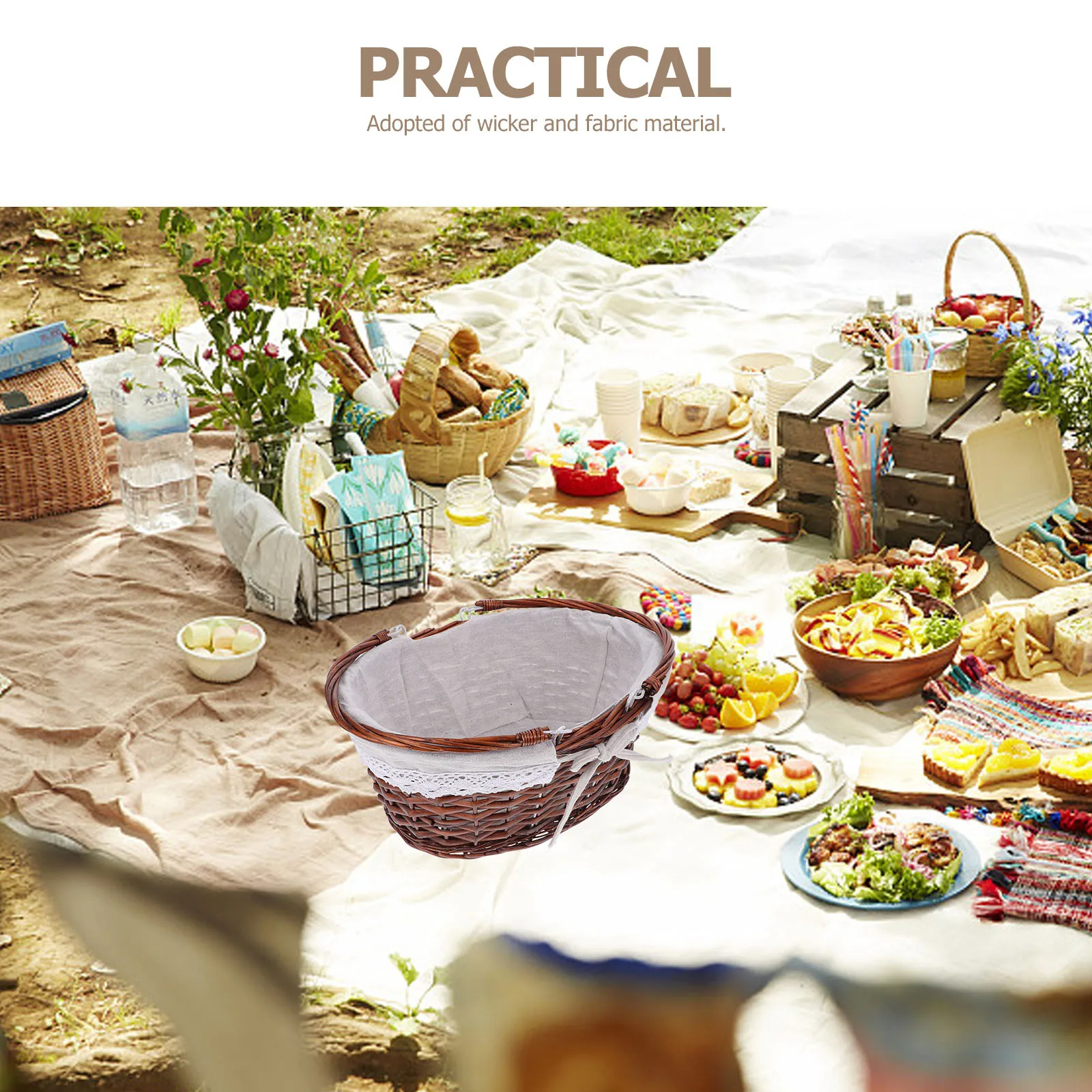 

Handwoven Wicker Fabric Basket Portable Rustic Design Picnic Fruit Vegetable Storage Gift Packing Multi-Use Home Decor