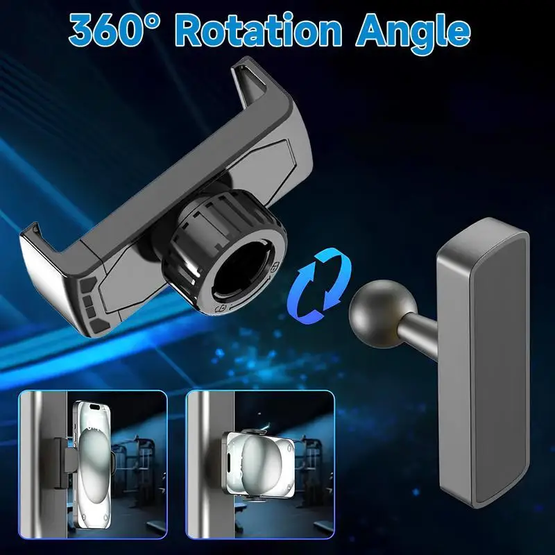Magnetic Gym Phone Holder N52 Ultra-Strong Dual Magnetic 360° Rotating Retractable Clamp Multi-Scenario Fits All Phones