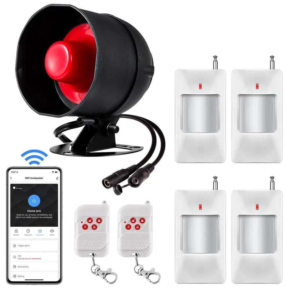 ระบบเตือนภัยบ้านอัจฉริยะไร้สายพร้อม Motion Sensor และรีโมทคอนโทรล 120dB WiFi Alarm Shed โรงรถการแจ้งเตือนโทรศัพท์ทันที