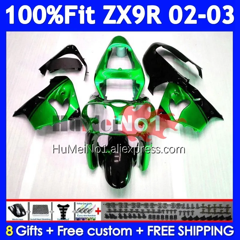 OEM Body For KAWASAKI NINJA ZX-9R ZX 9R 900 CC 9 R 215No.130 ZX900 ZX9 Metal Green 900CC ZX9R 02 03 2002 2003 Injection Fairing