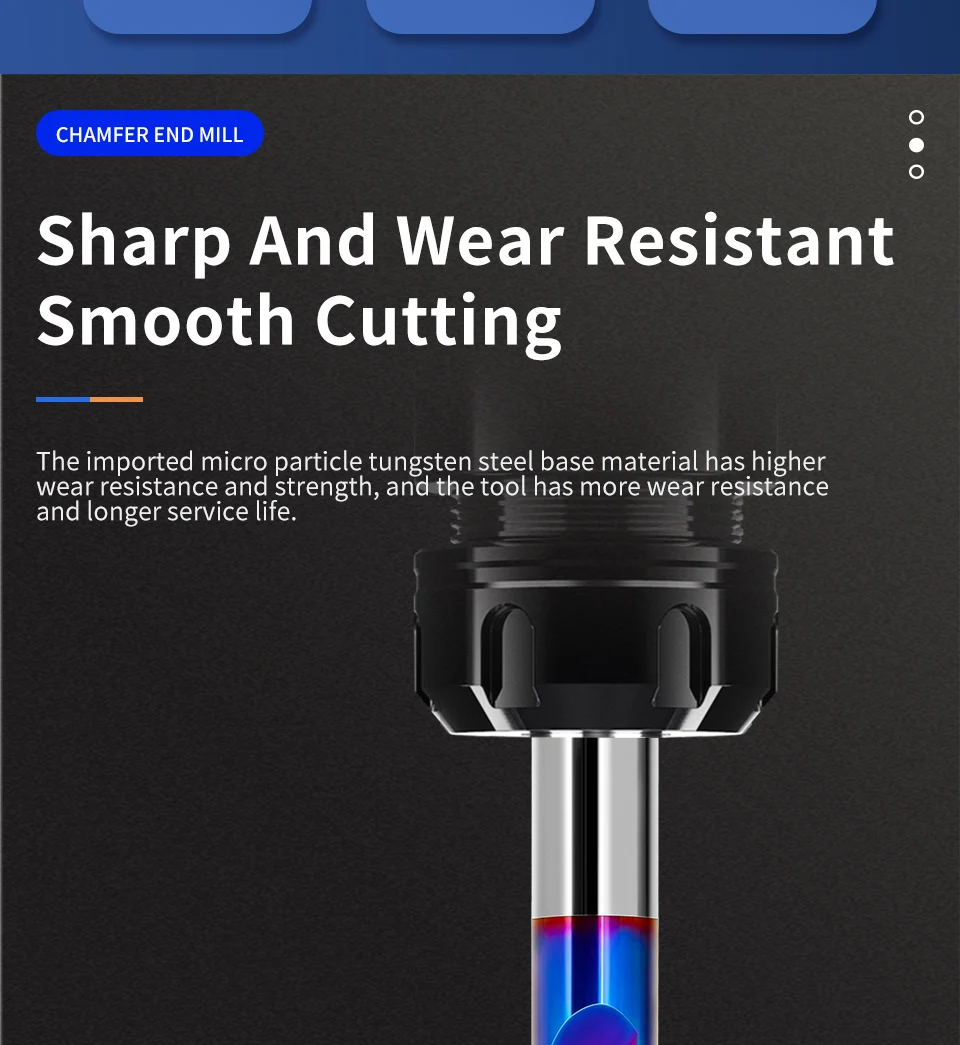 HRC65 Fasenfräser 3–12 mm 90-Grad-Hartmetall-Schaftfräser CNC-Maschinenfräser Nano blau beschichtet 2 3 Nuten Fräswerkzeuge – Detail 3