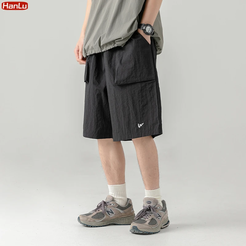 2025 Summer New Cargo Shorts Men Big Pocket Embroid Short Trouser Fashion Korean Street Elastic Waist Casual Shorts Pant Male