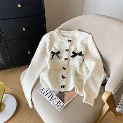 Autumn New Small Butterfly Knot Soft Knitted Sweater Cardigan Jackets Women Korean Fashion Wool Knitting Sweater Casual Knitwear