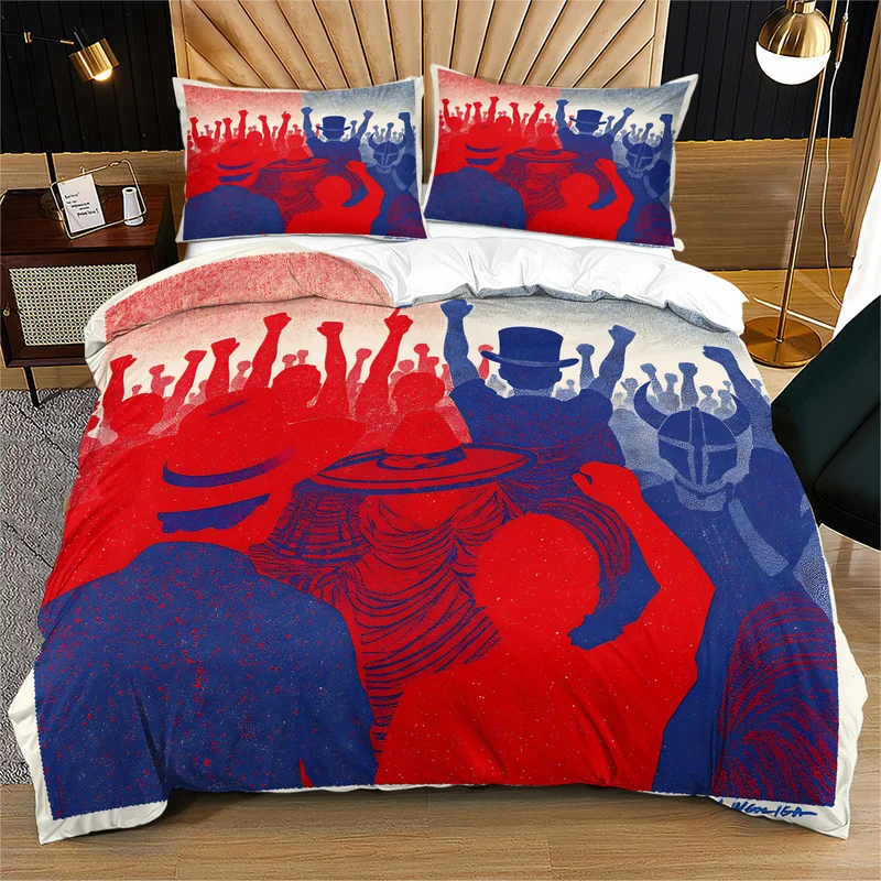 Fashion World Football Duvet Cover Set Excited Cheering Crowd Print Bedding Set Retro Bedroom Home Decor Gift For Soccer Lovers