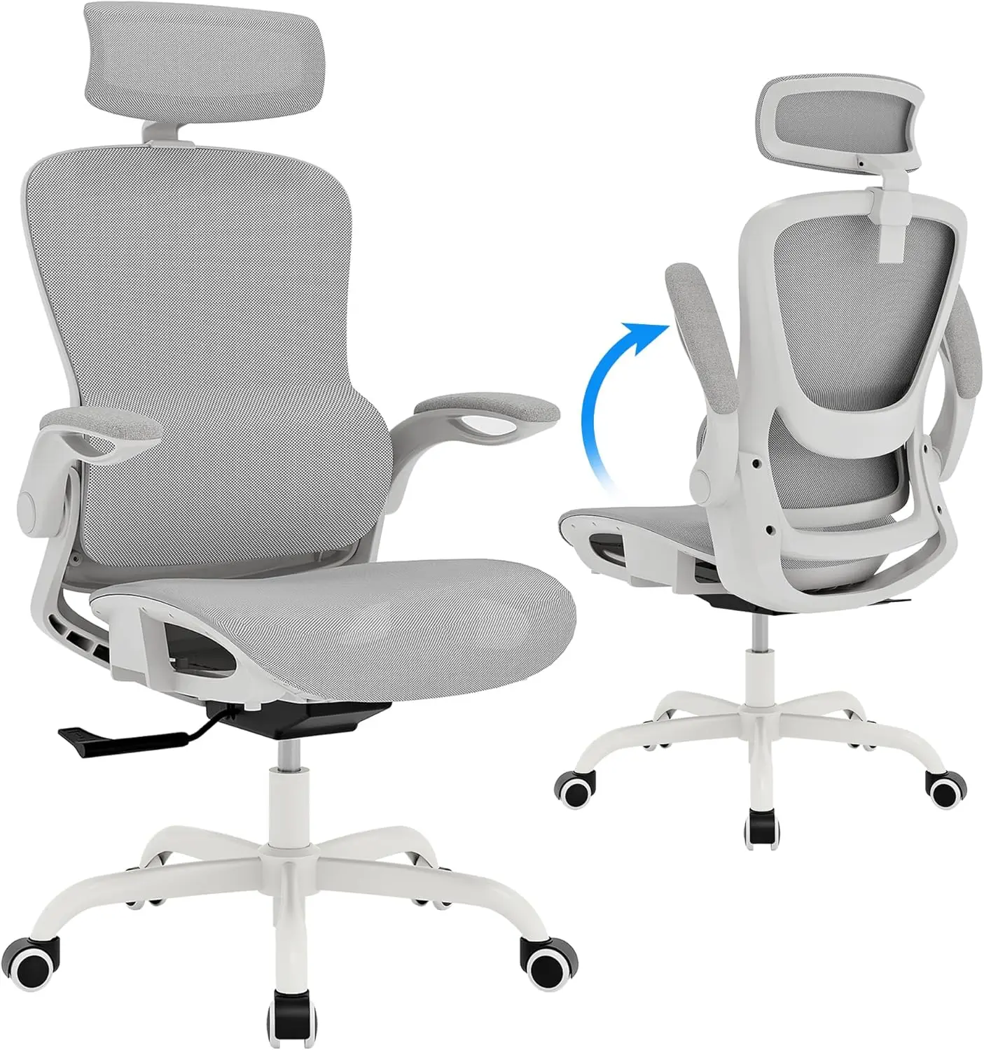 Ergonomic Mesh Office Chair with Flip-Up Armrests, Adjustable Headrest, and Tilt Function for Work or Gaming